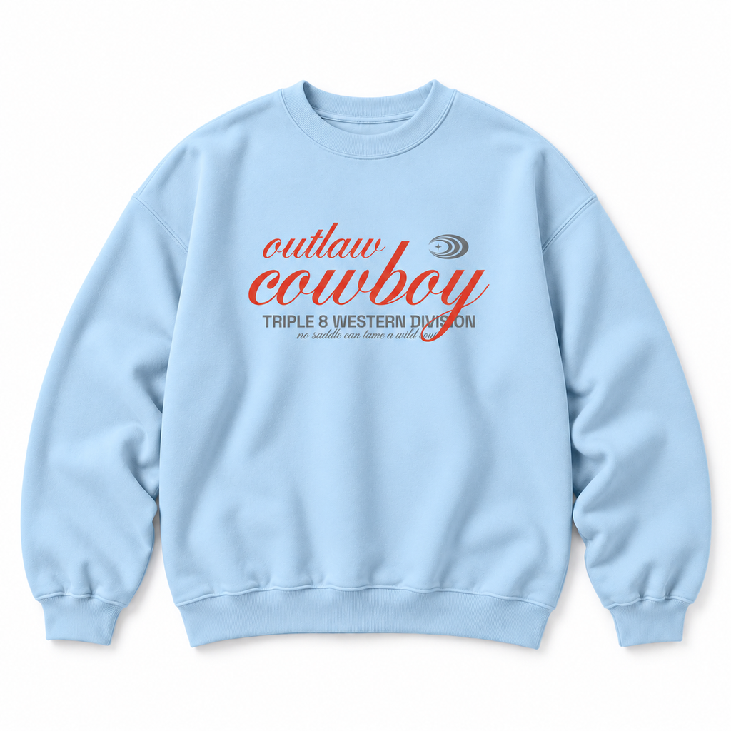 Outlaw Cowboy Crewneck Sweatshirt — Baby Blue