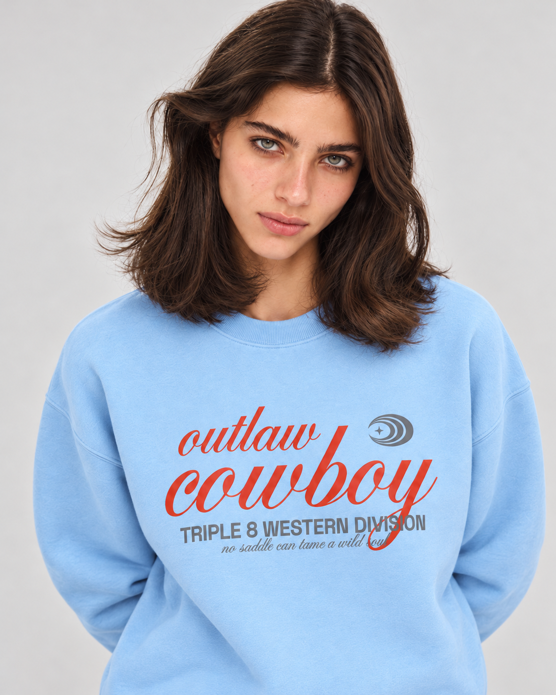 Outlaw Cowboy Crewneck Sweatshirt — Baby Blue