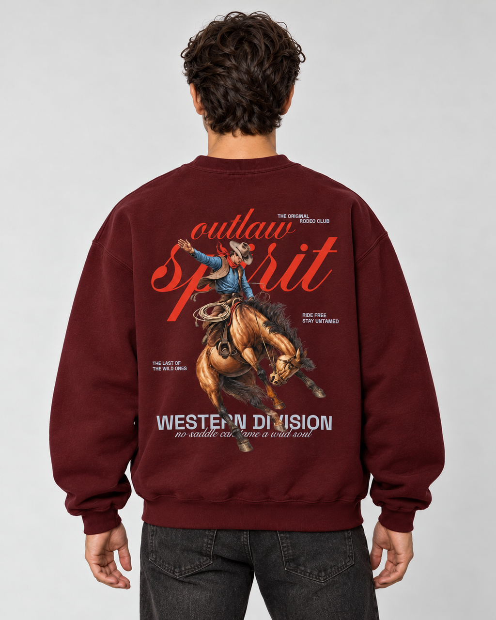 Outlaw Cowboy Crewneck Sweatshirt — Burgundy