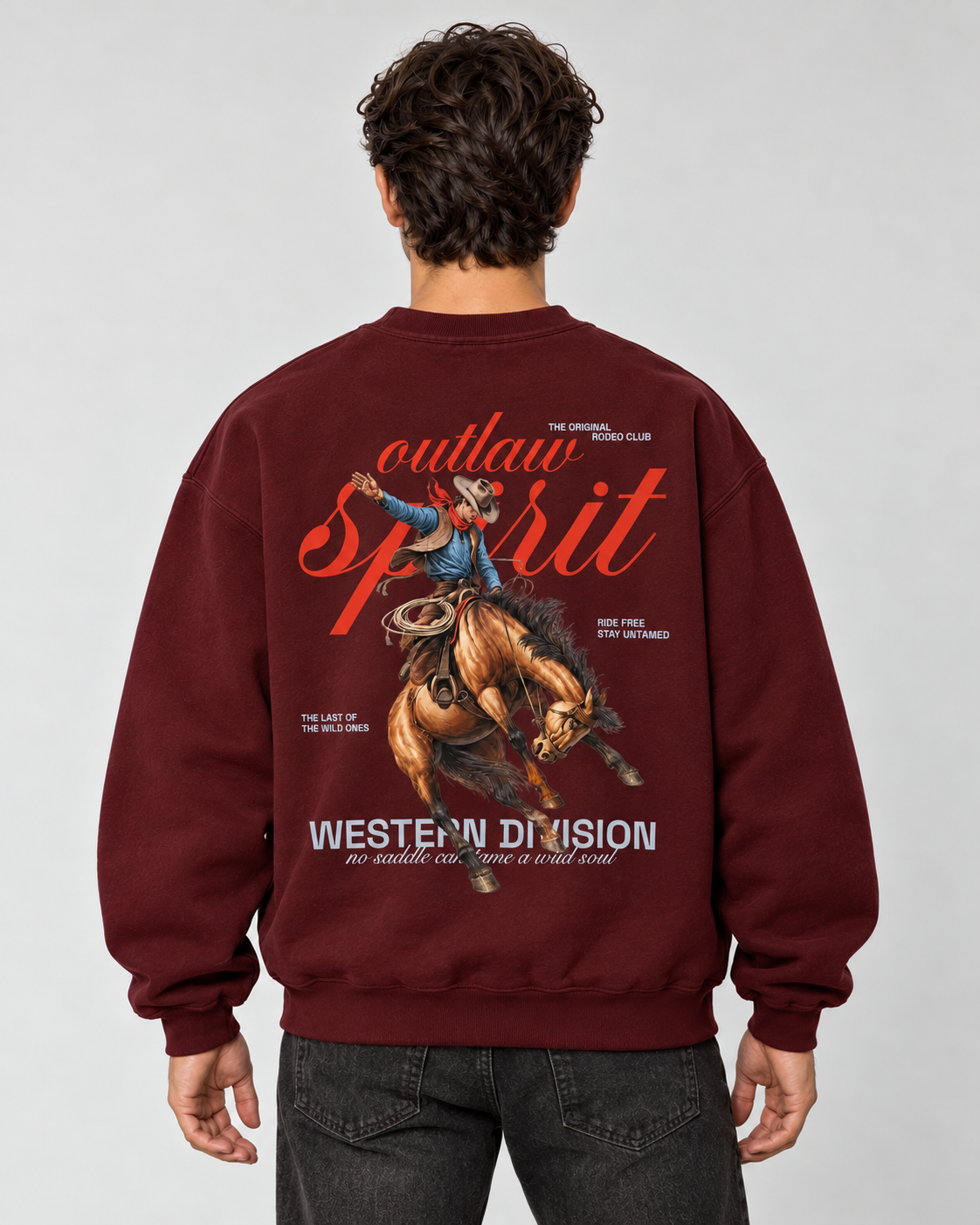 Outlaw Cowboy Crewneck Sweatshirt — Burgundy