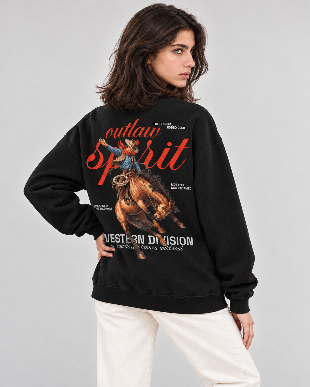 Outlaw Cowboy Crewneck Sweatshirt — Black