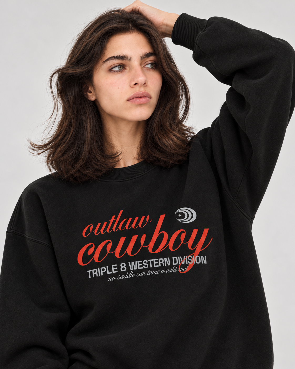 Outlaw Cowboy Crewneck Sweatshirt — Black
