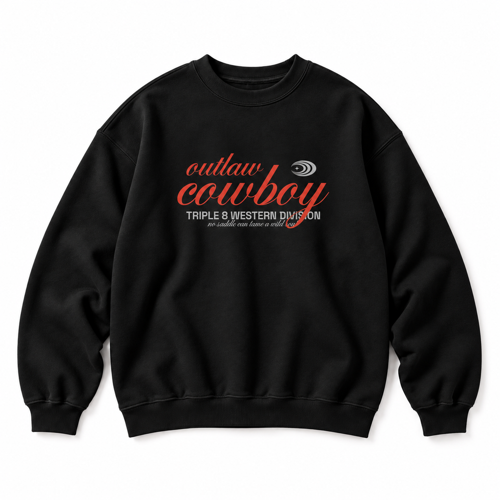 Outlaw Cowboy Crewneck Sweatshirt — Black