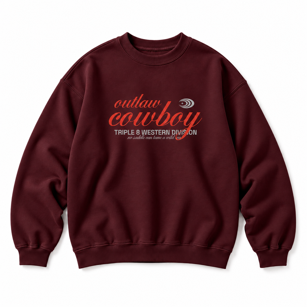 Outlaw Cowboy Crewneck Sweatshirt — Burgundy