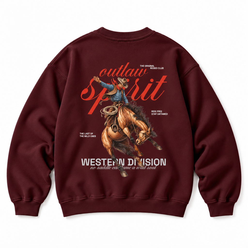 Outlaw Cowboy Crewneck Sweatshirt — Burgundy