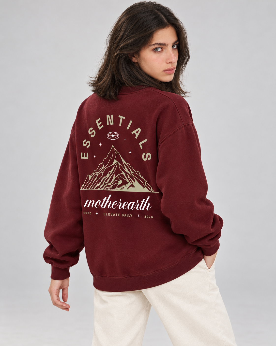 Mother Earth Crewneck Sweatshirt — Burgundy