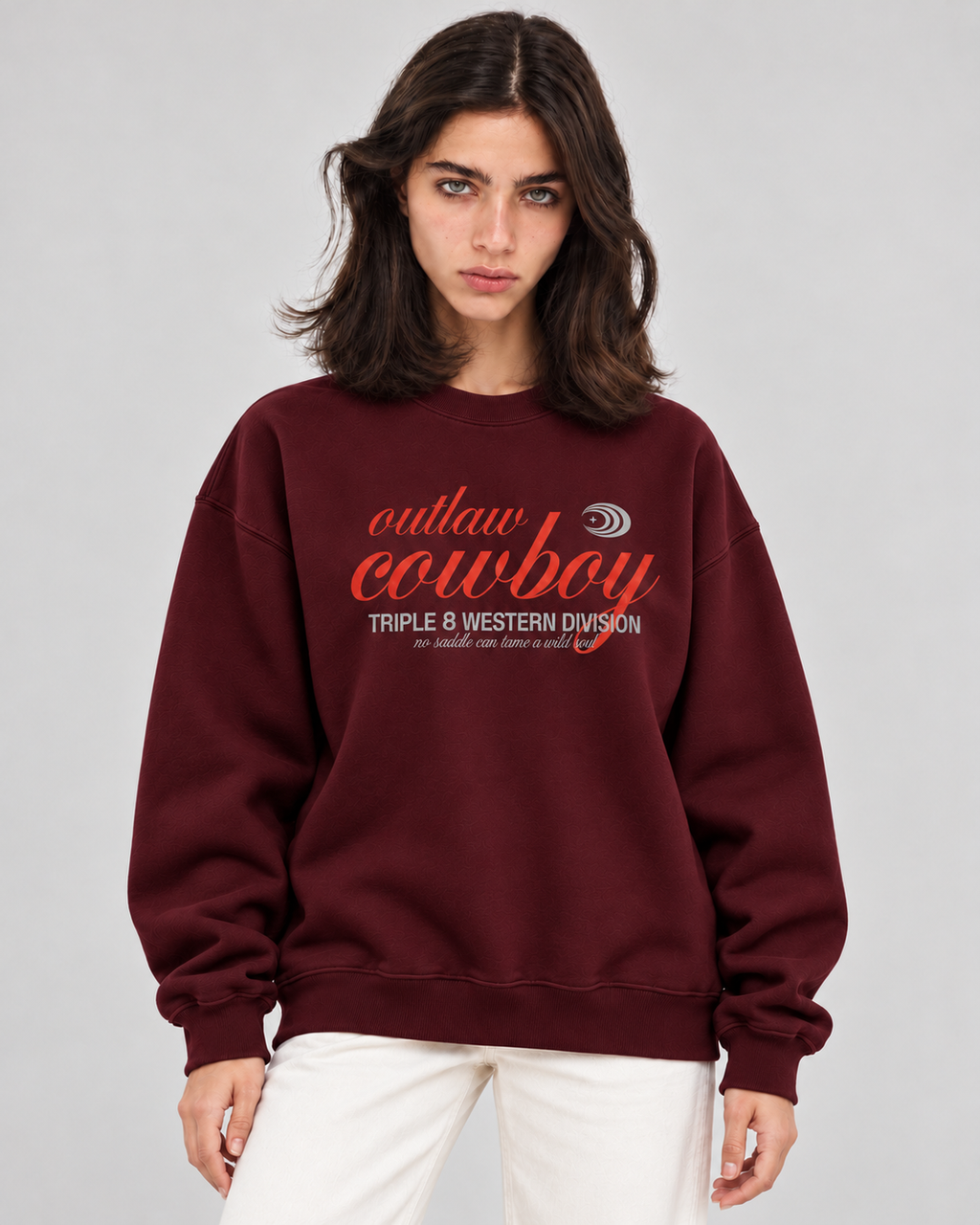 Outlaw Cowboy Crewneck Sweatshirt — Burgundy