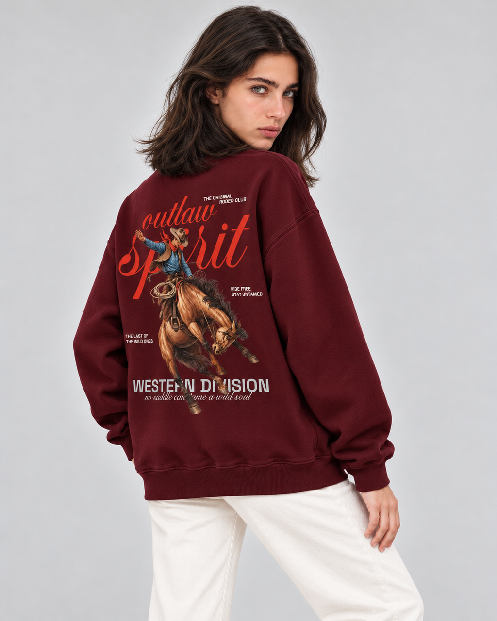 Outlaw Cowboy Crewneck Sweatshirt — Burgundy