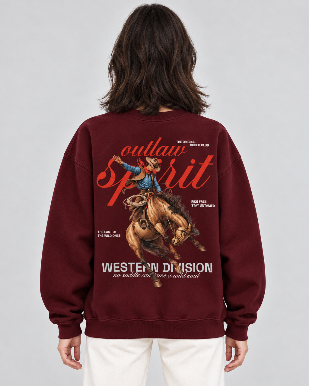 Outlaw Cowboy Crewneck Sweatshirt — Burgundy
