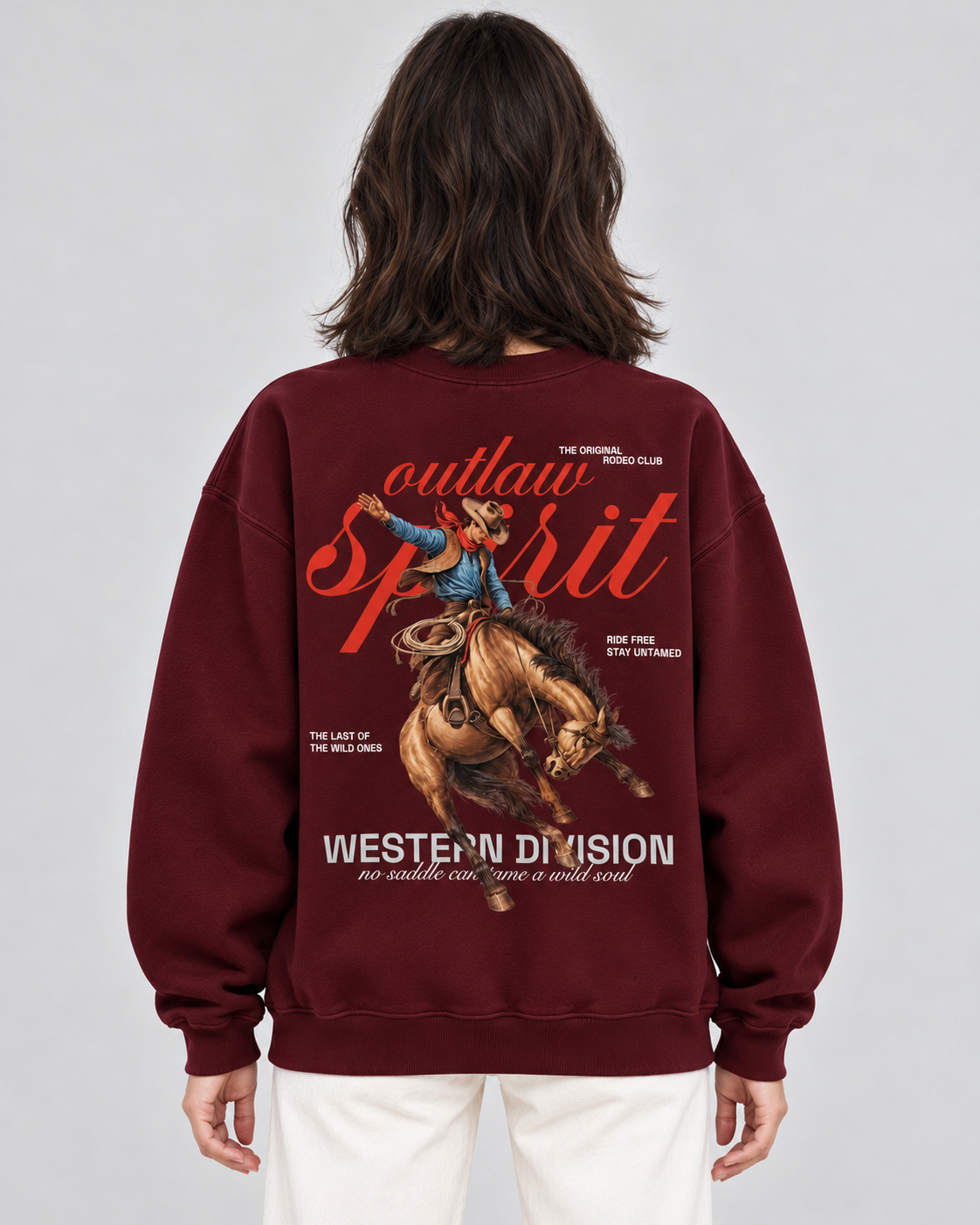 Outlaw Cowboy Crewneck Sweatshirt — Burgundy