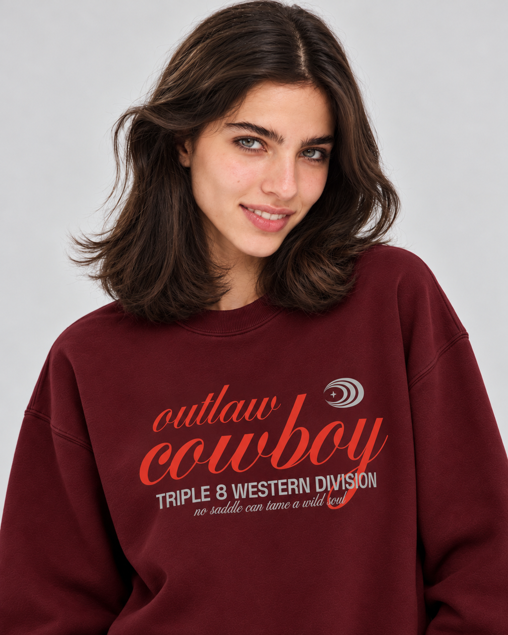 Outlaw Cowboy Crewneck Sweatshirt — Burgundy