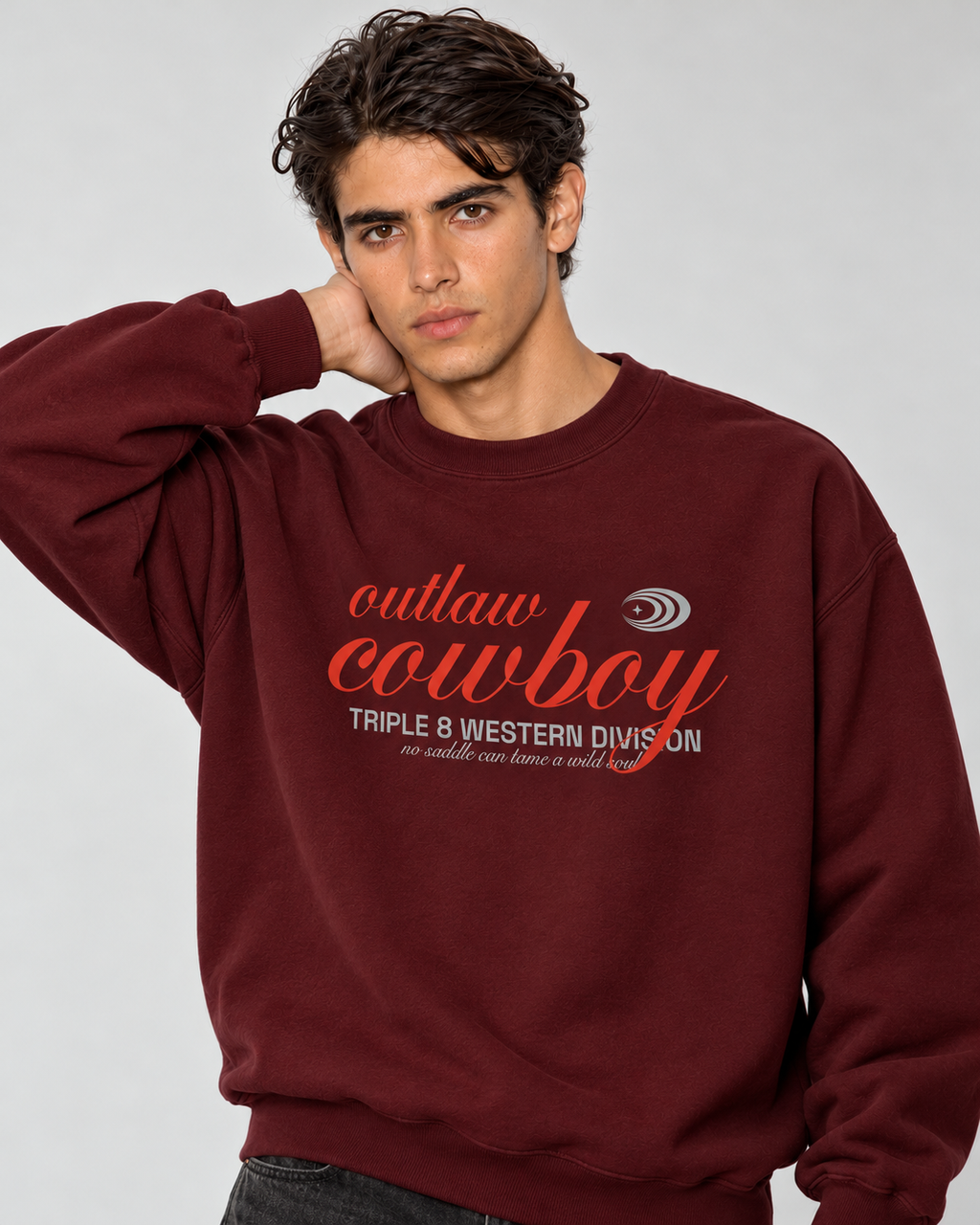 Outlaw Cowboy Crewneck Sweatshirt — Burgundy