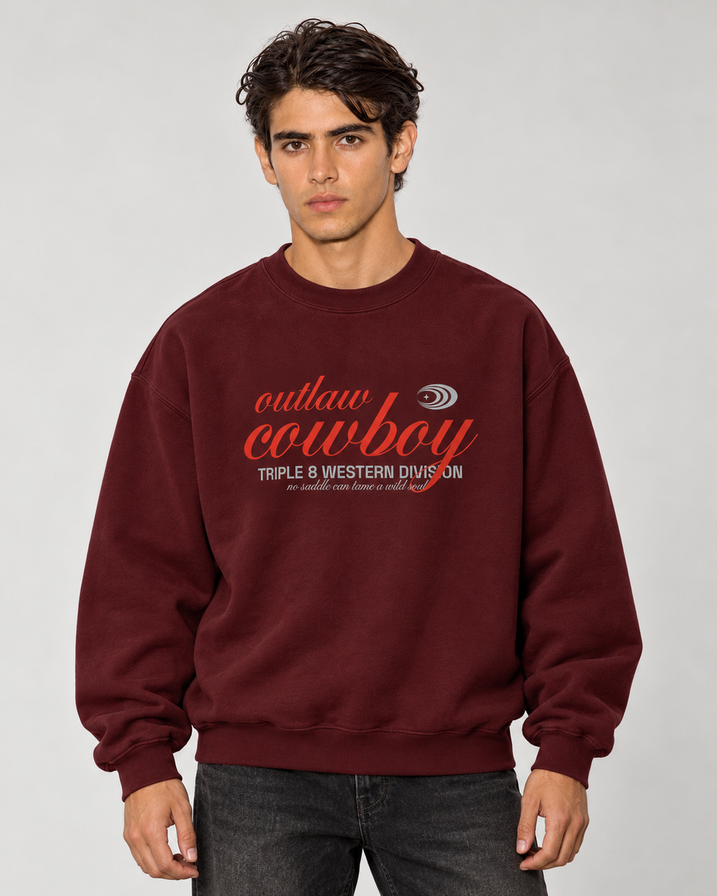 Outlaw Cowboy Crewneck Sweatshirt — Burgundy