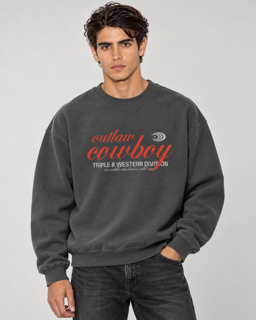 Outlaw Cowboy Crewneck Sweatshirt — Charcoal