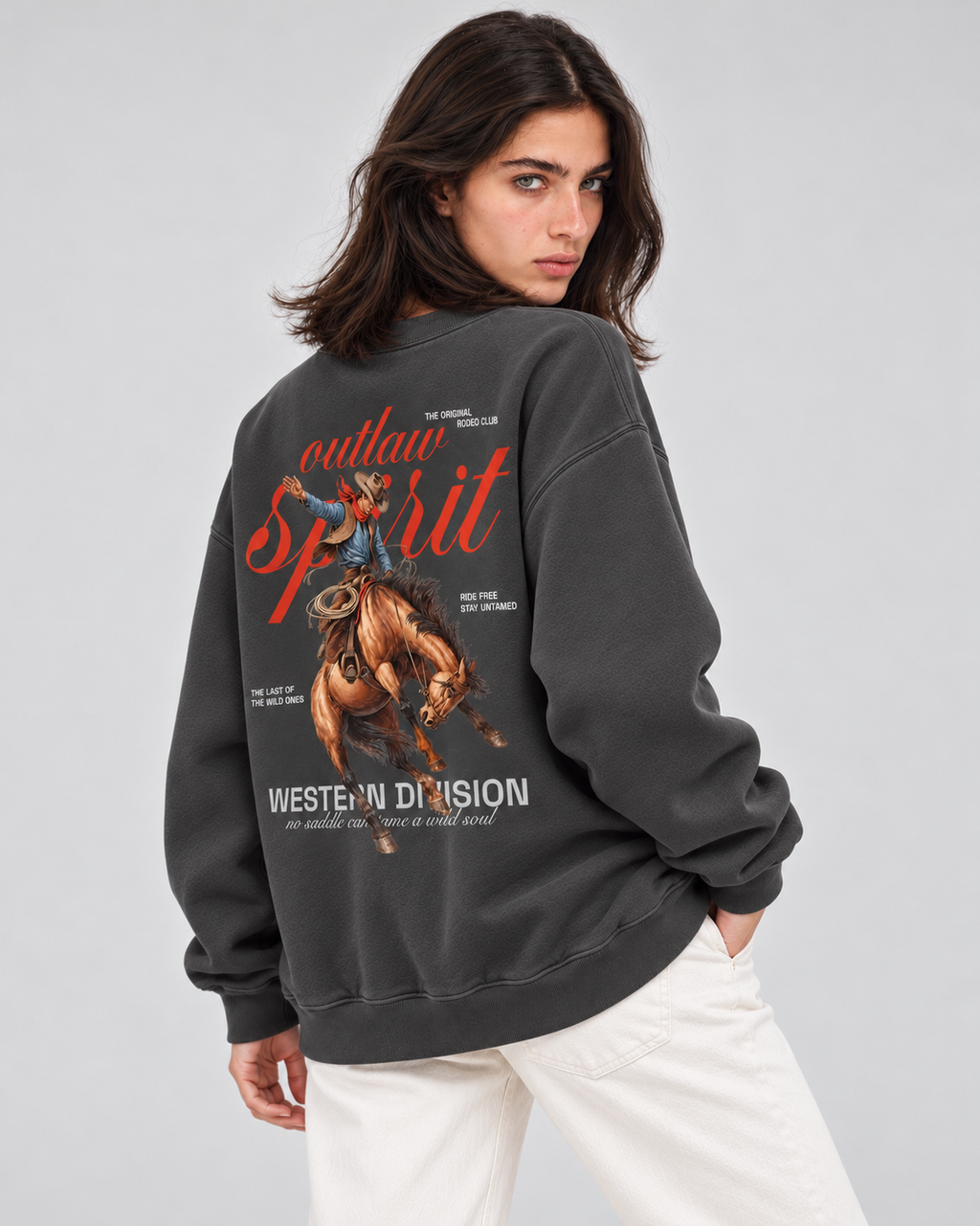 Outlaw Cowboy Crewneck Sweatshirt — Charcoal
