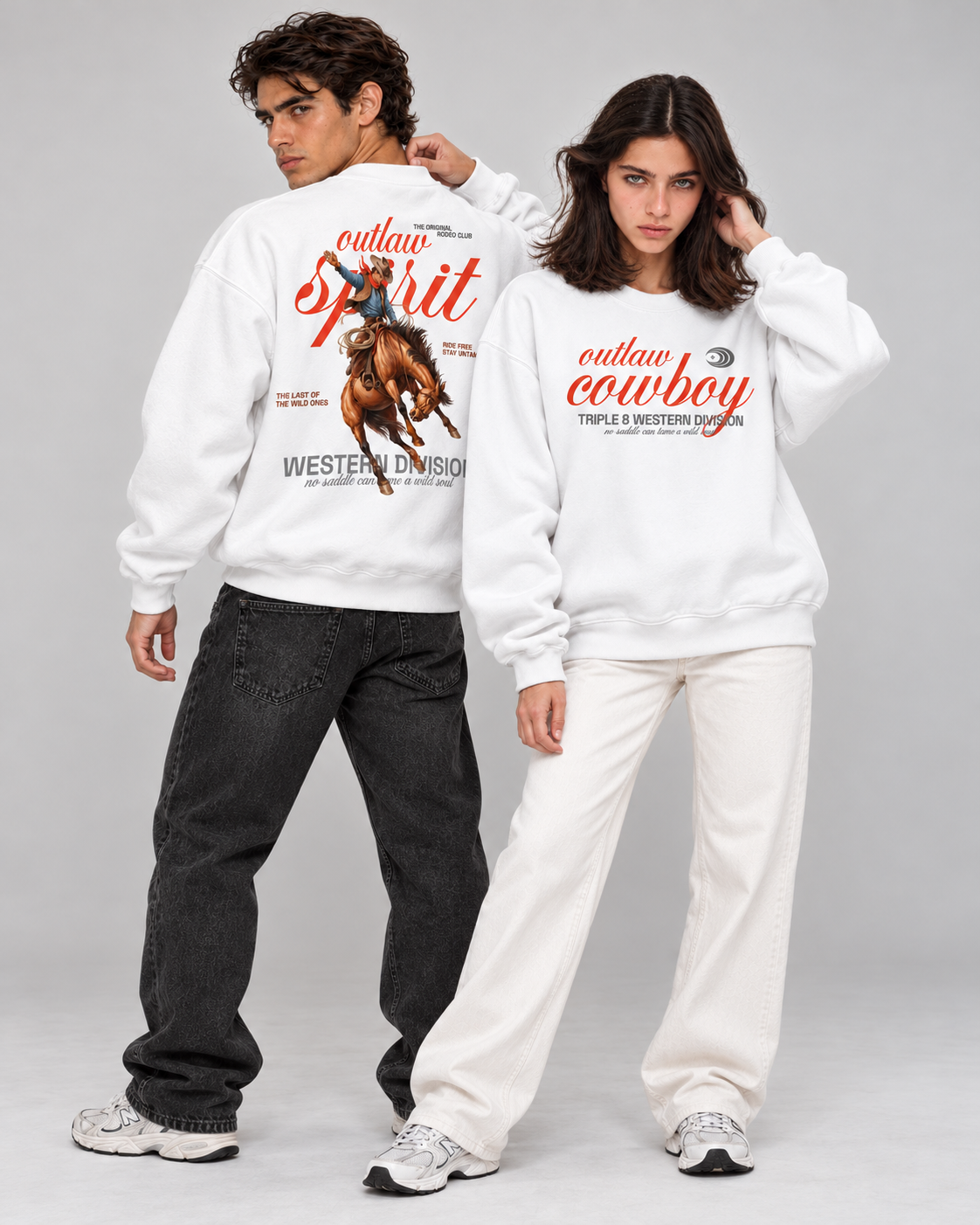 Outlaw Cowboy Crewneck Sweatshirt — White