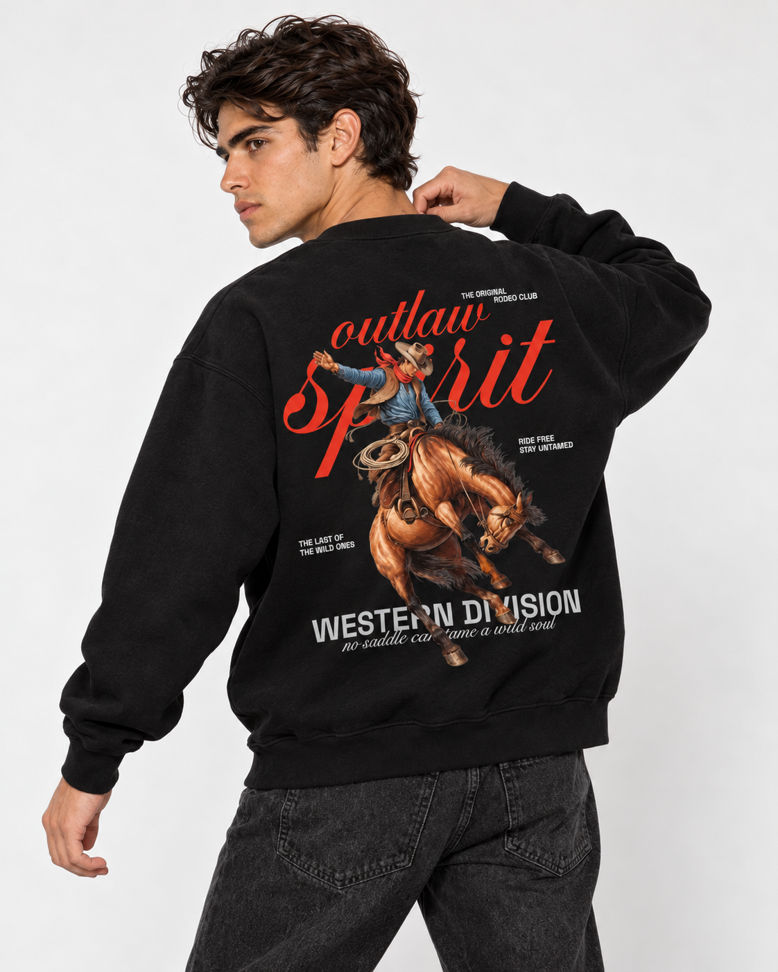 Outlaw Cowboy Crewneck Sweatshirt — Black