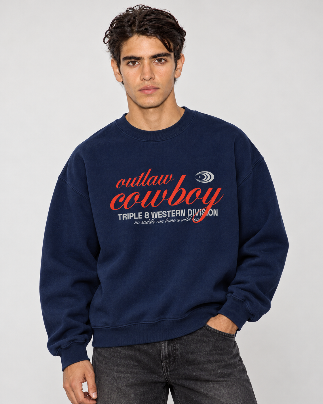 Outlaw Cowboy Crewneck Sweatshirt — Navy