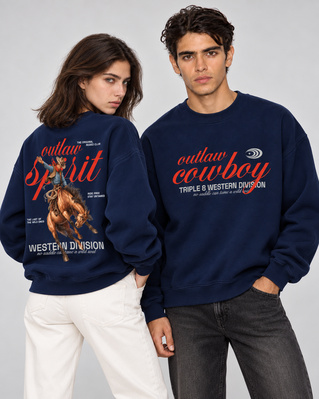 Outlaw Cowboy Crewneck Sweatshirt — Navy