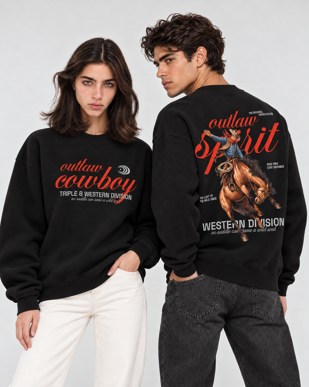 Outlaw Cowboy Crewneck Sweatshirt — Black