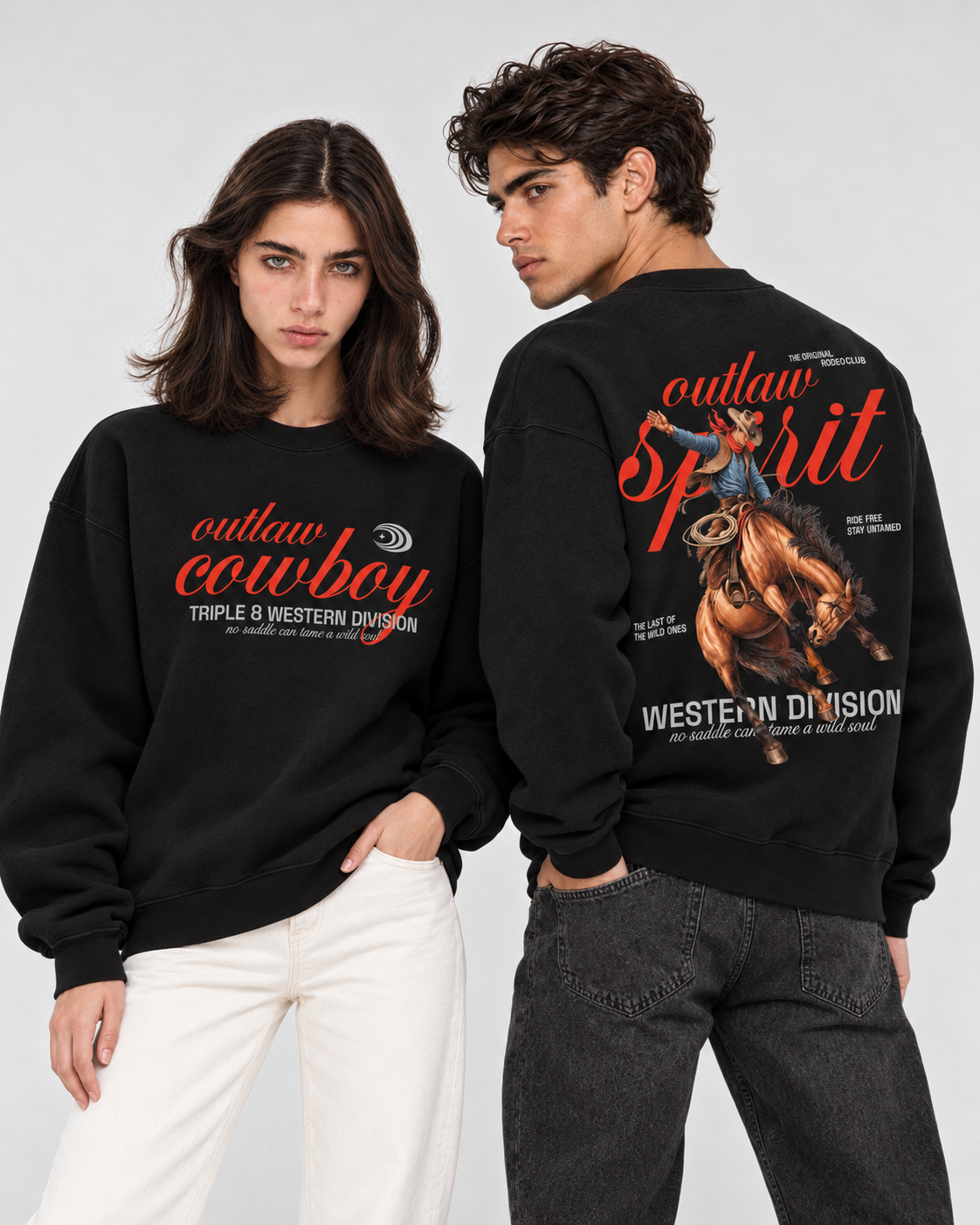 Outlaw Cowboy Crewneck Sweatshirt — Black