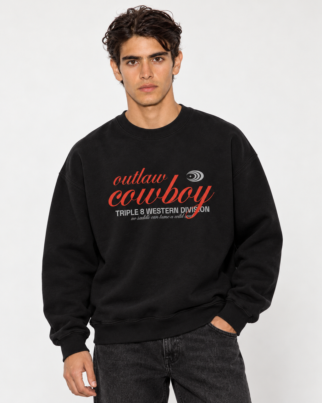 Outlaw Cowboy Crewneck Sweatshirt — Black