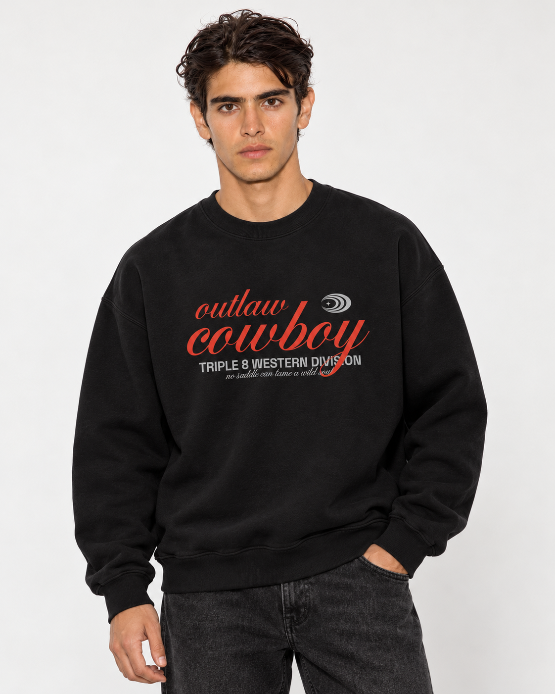 Outlaw Cowboy Crewneck Sweatshirt — Black