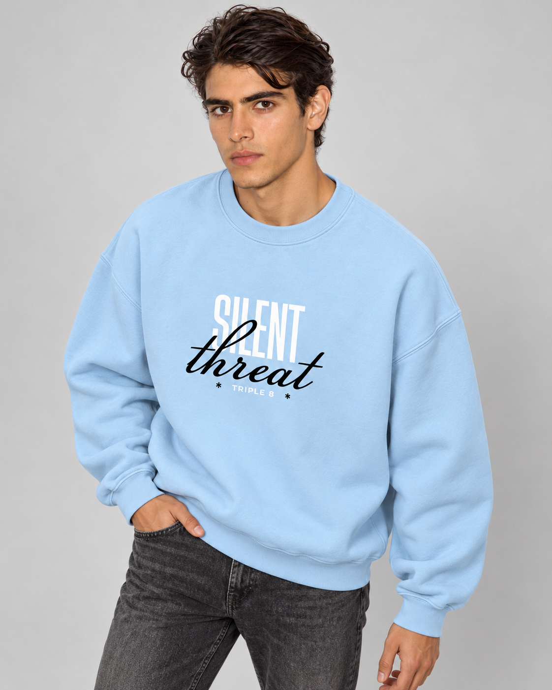 Silent Threat Crewneck Sweatshirt — Baby Blue