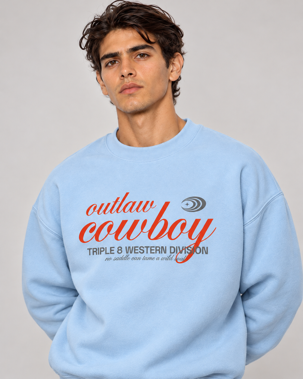 Outlaw Cowboy Crewneck Sweatshirt — Baby Blue