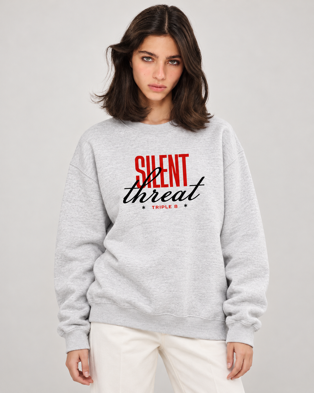 Silent Threat Crewneck Sweatshirt — Light Heather Grey