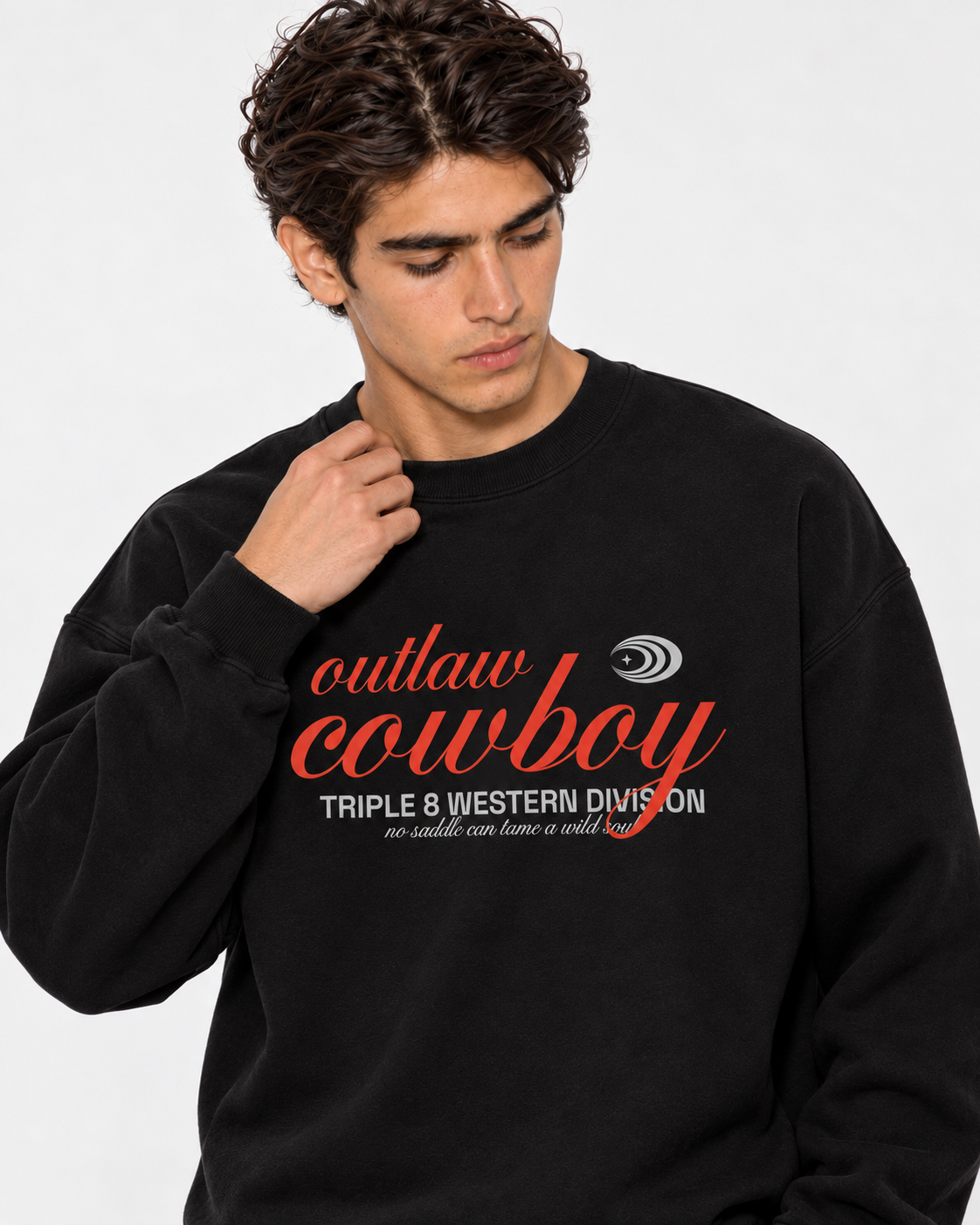 Outlaw Cowboy Crewneck Sweatshirt — Black