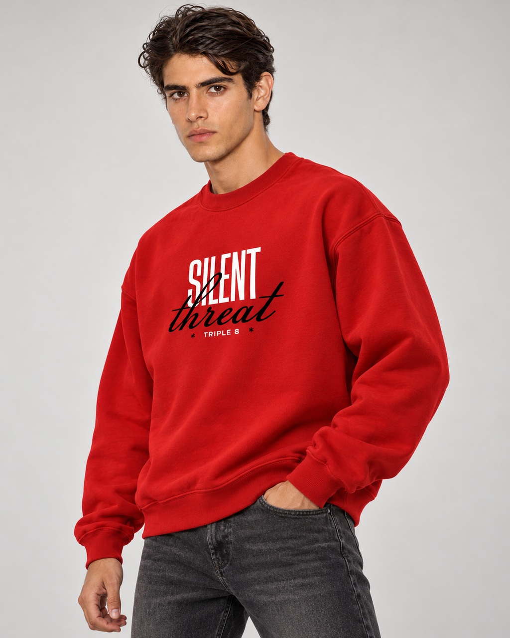 Silent Threat Crewneck Sweatshirt — Red