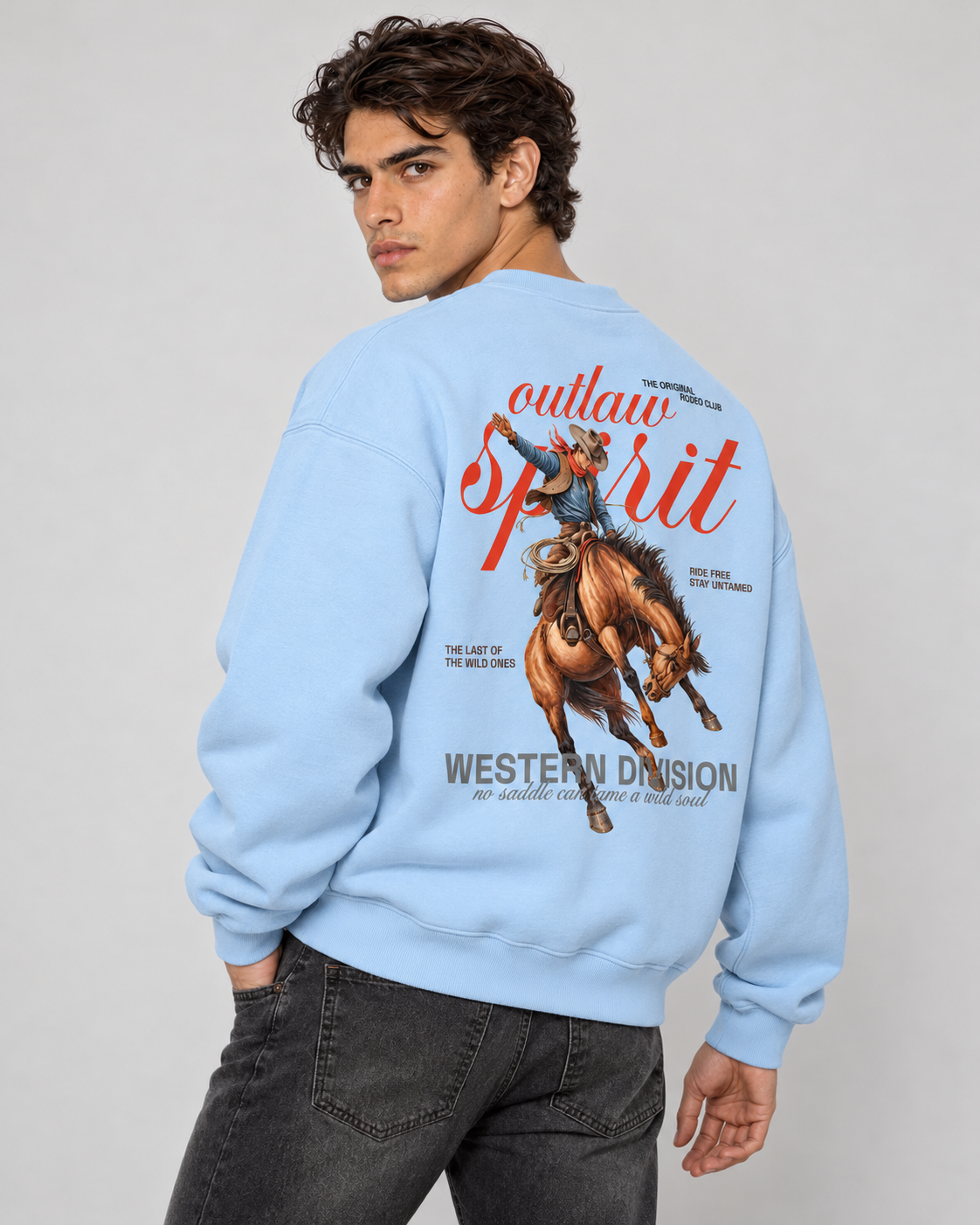 Outlaw Cowboy Crewneck Sweatshirt — Baby Blue