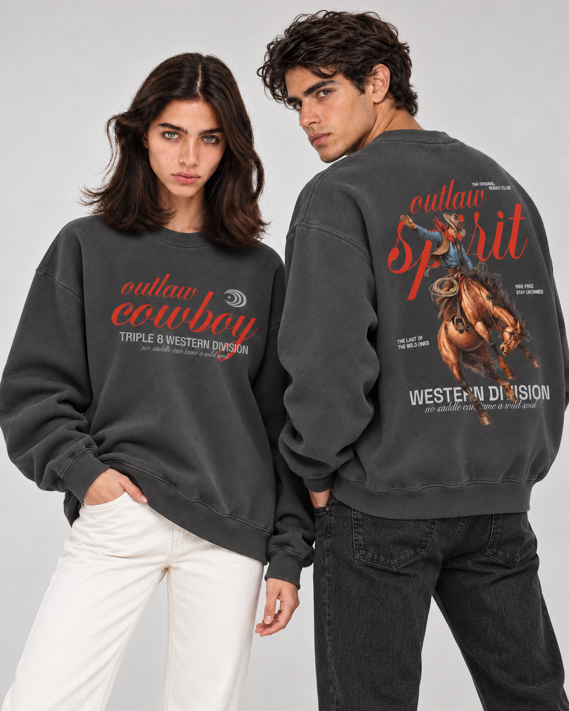 Outlaw Cowboy Crewneck Sweatshirt — Charcoal