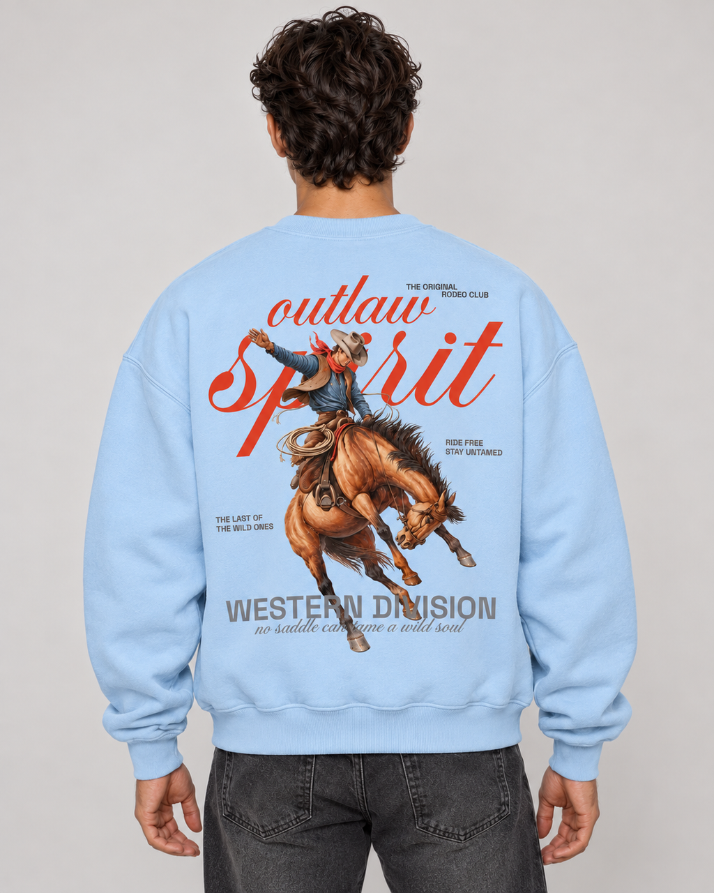 Outlaw Cowboy Crewneck Sweatshirt — Baby Blue