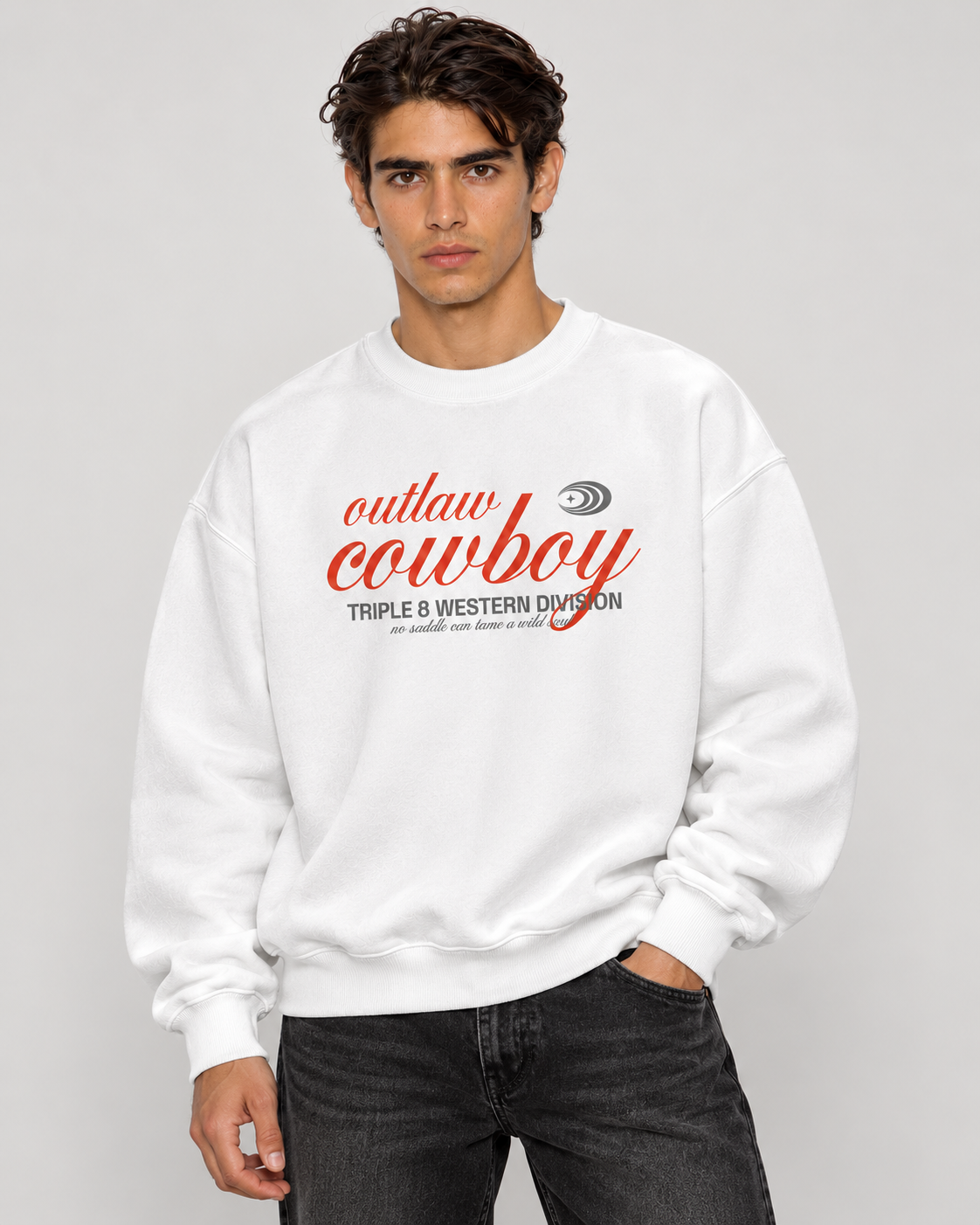 Outlaw Cowboy Crewneck Sweatshirt — White